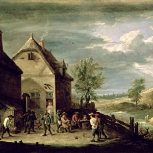 Peasants Playing Boules (oil on canvas)