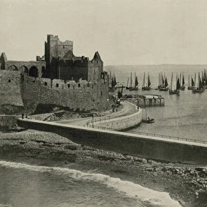 Peel, the Old Castle and Harbour (b / w photo)