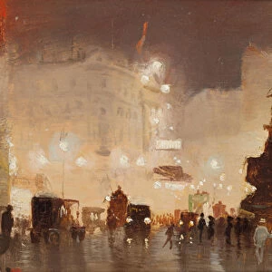 Piccadilly Circus (oil on board)