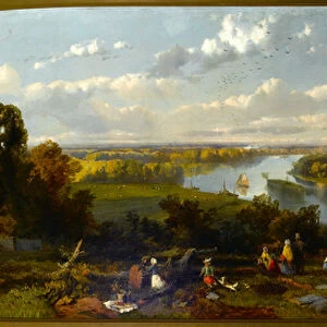 Picnic on Richmond Hill overlooking the River Thames, Surrey (oil on canvas)