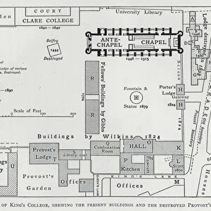 Plan of Kings College, shewing the present buildings and the destroyed Provosts Lodge (engraving)