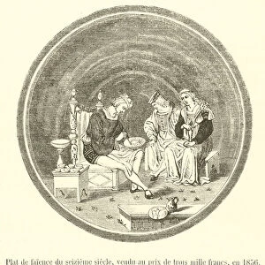 Plat de faience du seizieme siecle, vendu au prix de trois mille francs, en 1856 (engraving)