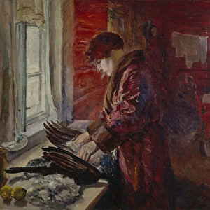 Plucking the Hen (oil on canvas)