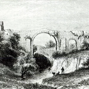 Ponte della Badia, Vulci (engraving) (b / w photo)