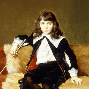 Portrait of a Boy, seated full length, on a Sofa Draped with a Lion Skin