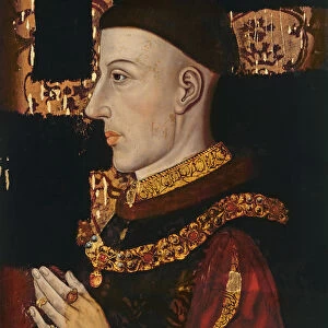 Portrait of Henry V (1387-1422) (during restoration) (oil on panel) (see 99913)