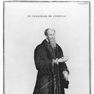 Portrait of Michel de L Hospital (c. 1504-1573) (engraving) (b / w photo)
