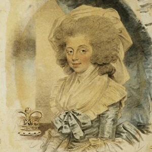 Portrait of Queen Charlotte, Small Half Length Wearing a Blue and White Dress