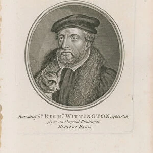 Portrait of Sir Richard Whittington and his cat (engraving)