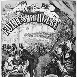 Poster advertising the Folies Bergere, rue Richer, Paris, 1875 (engraving) (b / w photo)