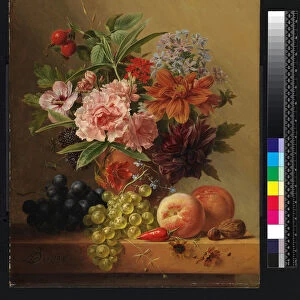 Pot of flowers and fruit, before 1844 (oil on panel)