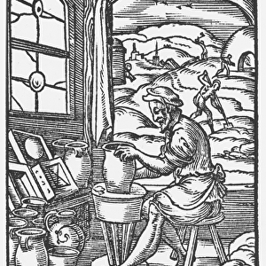 The potter, 1574 (woodcut) (b / w photo)