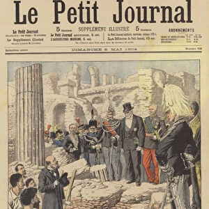President Loubet of France viewing arcaeological excavations in the Roman Forum (colour litho)