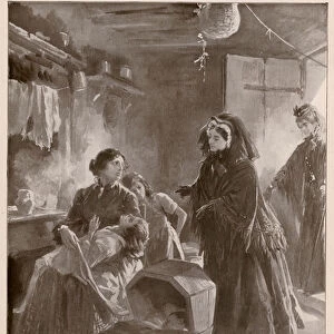 Queen Victoria and the poor: the Queen visiting a cottage home (photogravure)