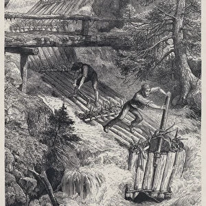 Rafting in the Black Forest (engraving)