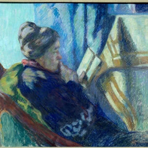 Reading Old woman reading a book in her chair. Painting by Jean Baptiste Armand