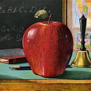 Red Delicious Apple on a Teachers Desk, 1948 (screen print)