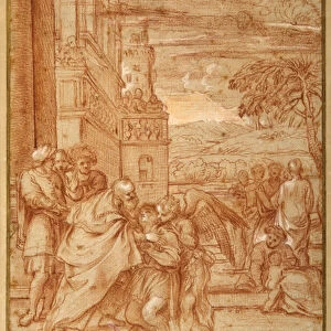 The return of the Prodigal Son, after Annibale Carracci (red chalk & heightening on paper