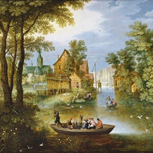 A river landscape with the Flight into Egypt (oil on panel)