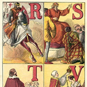The Royal Alphabet, R, S, T, V (coloured engraving)