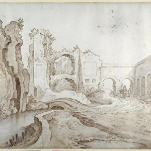 Ruins of the Thermae of Titus, 1601 (pen & brown ink with brown wash on white paper)