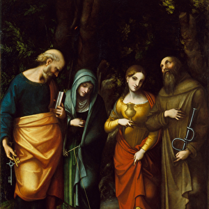 Saints Peter, Martha, Mary Magdalen, and Leonard, c. 1515-7 (oil on canvas)