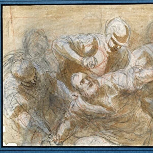 Samson captured by the Philistines Drawing in brown ink and wash by Giacomo Cavedone