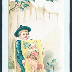 Sandwich Boy advertising Old Santa Clause, Christmas Card (chromolitho)