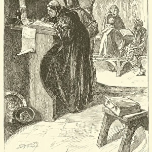 Scriptorium of a monastery (engraving)