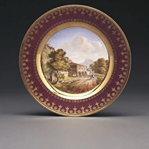Sevres fond pourpre topographical plate (hard paste porcelain)