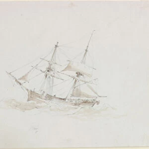 Ship Portrait - Brig (pencil & w / c on paper)