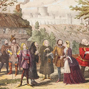Sir John Falstaff on a visit to his friend Page at Windsor, illustration from The