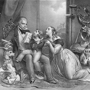 Sir Walter Scott (1771-1832) and his Grandson, John Hugh Lockhart (d. 1831) (engraving)