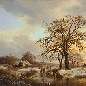 Skaters on a Canal (oil on canvas)