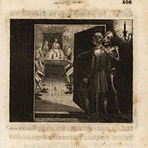 The skeleton of Death guides an initiate to the Masons, 18th cen, 1803 (engraving)