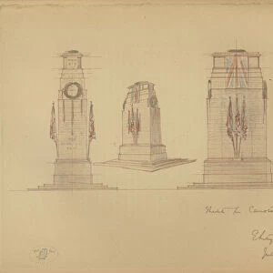 Sketch No 1 for the Cenotaph, Whitehall, Westminster, London (colour litho)