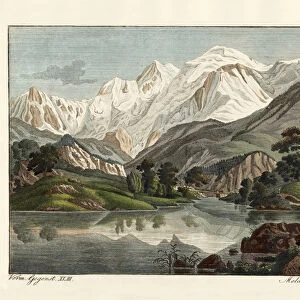 Snowy Mountains (coloured engraving)