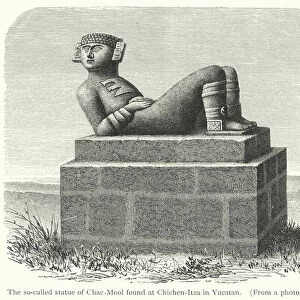 The so-called statue of Chac-Mool found at Chichen-Itza in Yucatan (engraving)