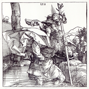 St. Christopher carrying the Infant Christ, 1511 (woodcut) (b / w photo)