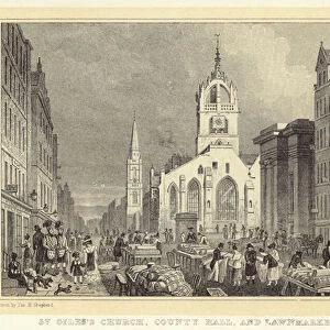 St Giless Church, County Hall, and Lawnmarket, High Street (engraving)