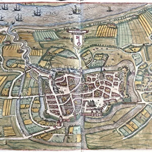 Stade located on the lower Elbe river, Germany (engraving, 1598)