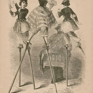 Street performers on silts (engraving)