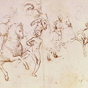 Study of four horsemen and a male nude for a Sacre Conversazione (pen & ink)