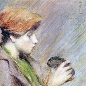 Suzanne Hoschede with a Rabbit, 1891 (oil on canvas)