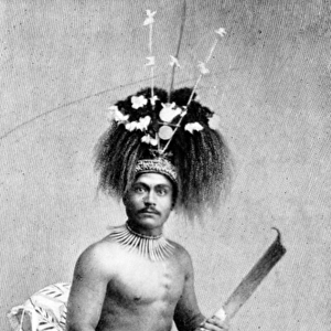 Talolo, wearing the ceremonial dress of a manaia, c. 1895 (b / w photo)