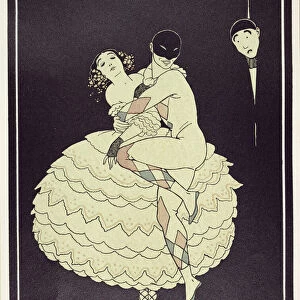 Tamara Karsavina (1885-1978) as Columbine and Vaslav Nijinsky (1890-1950) as Harlequin in Fokines Carnaval in 1910, pub. 1914 (pochoir print)