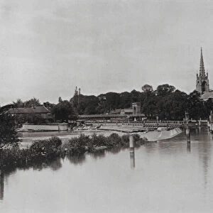 Thames at Great Marlow, Looking West from Lock (b / w photo)