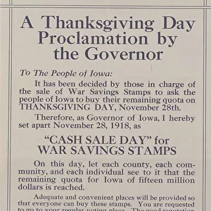 A Thanksgiving Day proclamation by the Governor, 1918 (litho)