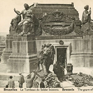 Tomb of the Unknown Soldier, Brussels, Belgium, interred in 1922 (b / w photo)