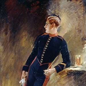 A Trooper of the Royal Horse Guards in stable dress, 1915 (oil on canvas)